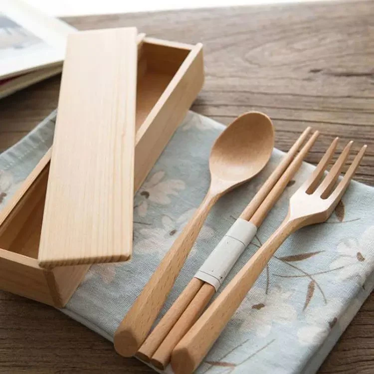 Hot Sale Modern Biodegradable Cutlery Wooden Spoon Fork and Knife Tableware Set