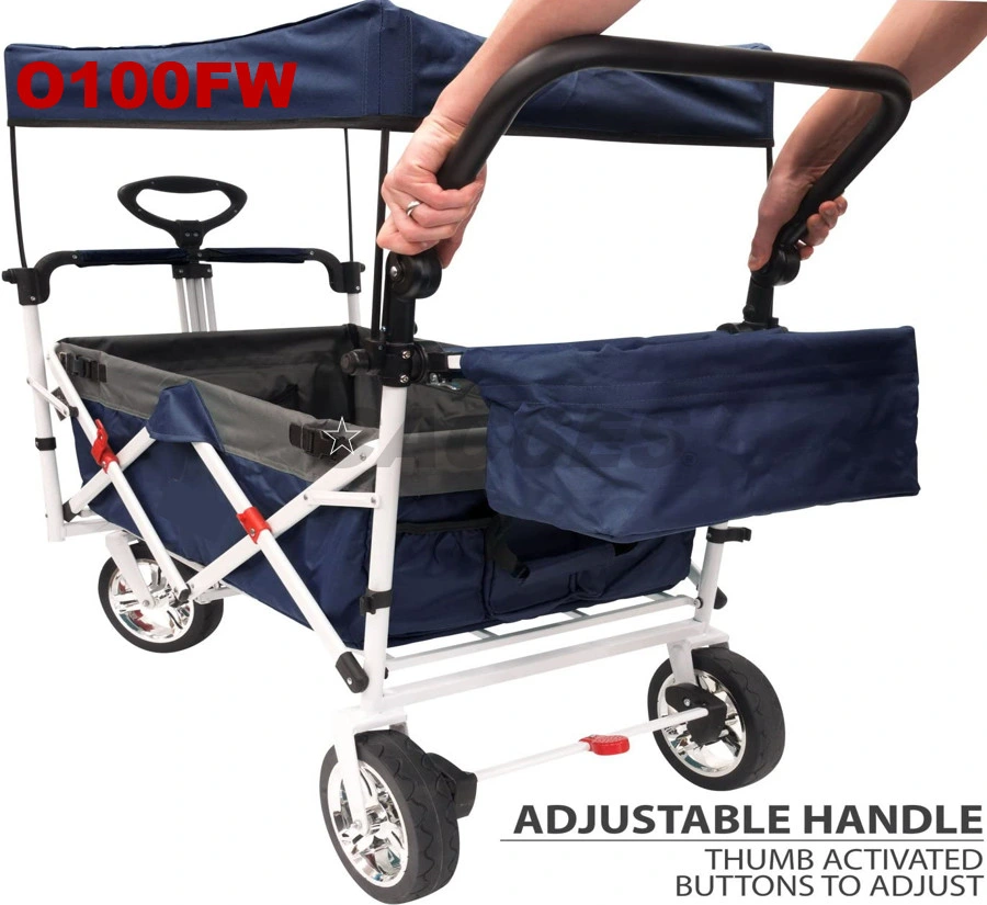 Push&Pull Collapsible Utility Wagon,Heavy Duty Folding Portable Hand Cart W/Removable Canopy,Tray,7&prime;&prime; Chrome Wheel,Adjustable Handles for Shopping,Camping,Beach