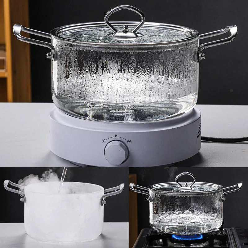 Transparent High Borosilicate Glass Cooking Pot with Lid Soup Pot Dinner Set Dinnerware Sets Tableware Cutlery Set